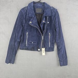SL8 Blue Suede Leather Moto Jacket Size Small Biker